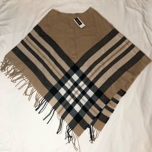 NWT Tan Plaid Fringe Shawl